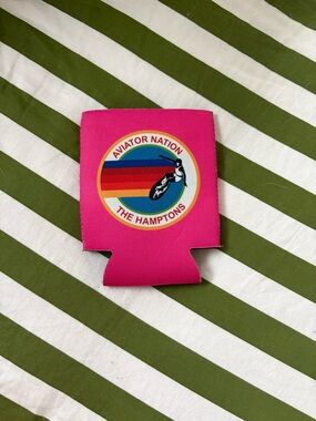 Aviator Nation Hot Pink Can Cooler with Retro Rainbow Logo